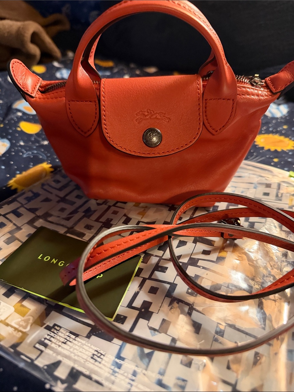 Longchamp Mini Leather Top-Handle Crossbody in Bright Orange